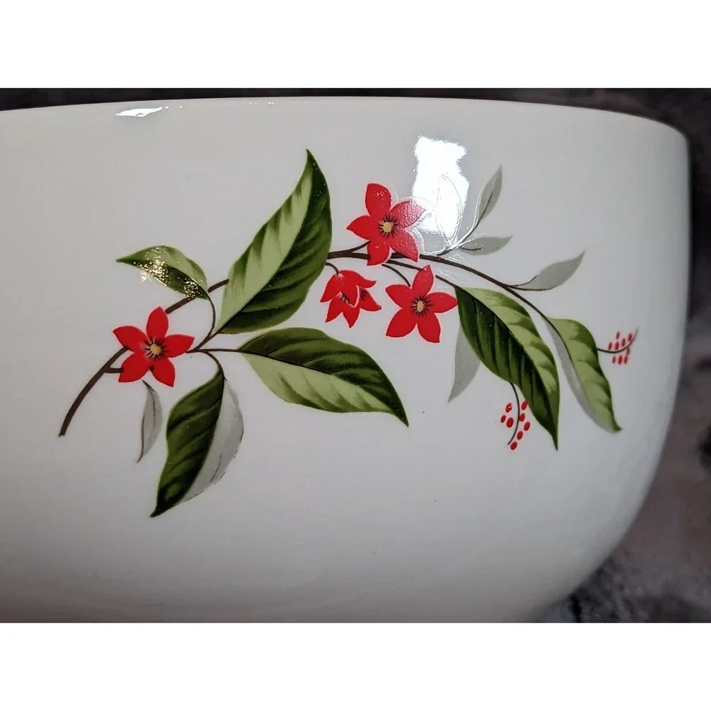 Vintage Woodland Red Floral large White Bowl